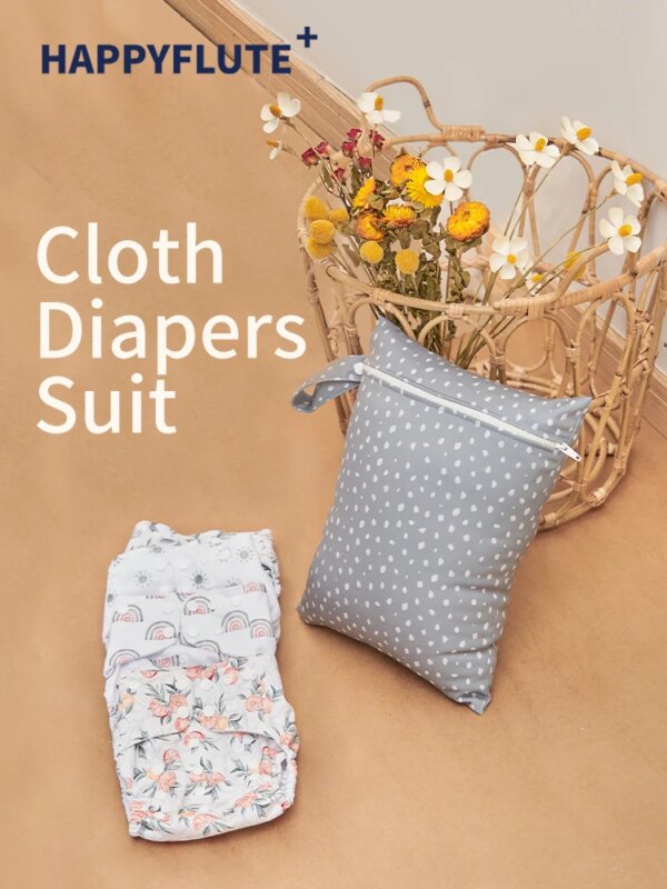 HappyFlute Eco Baby Starter Set with 4 Cloth Diapers + 4 Inserts + Wet Bag - Image 2