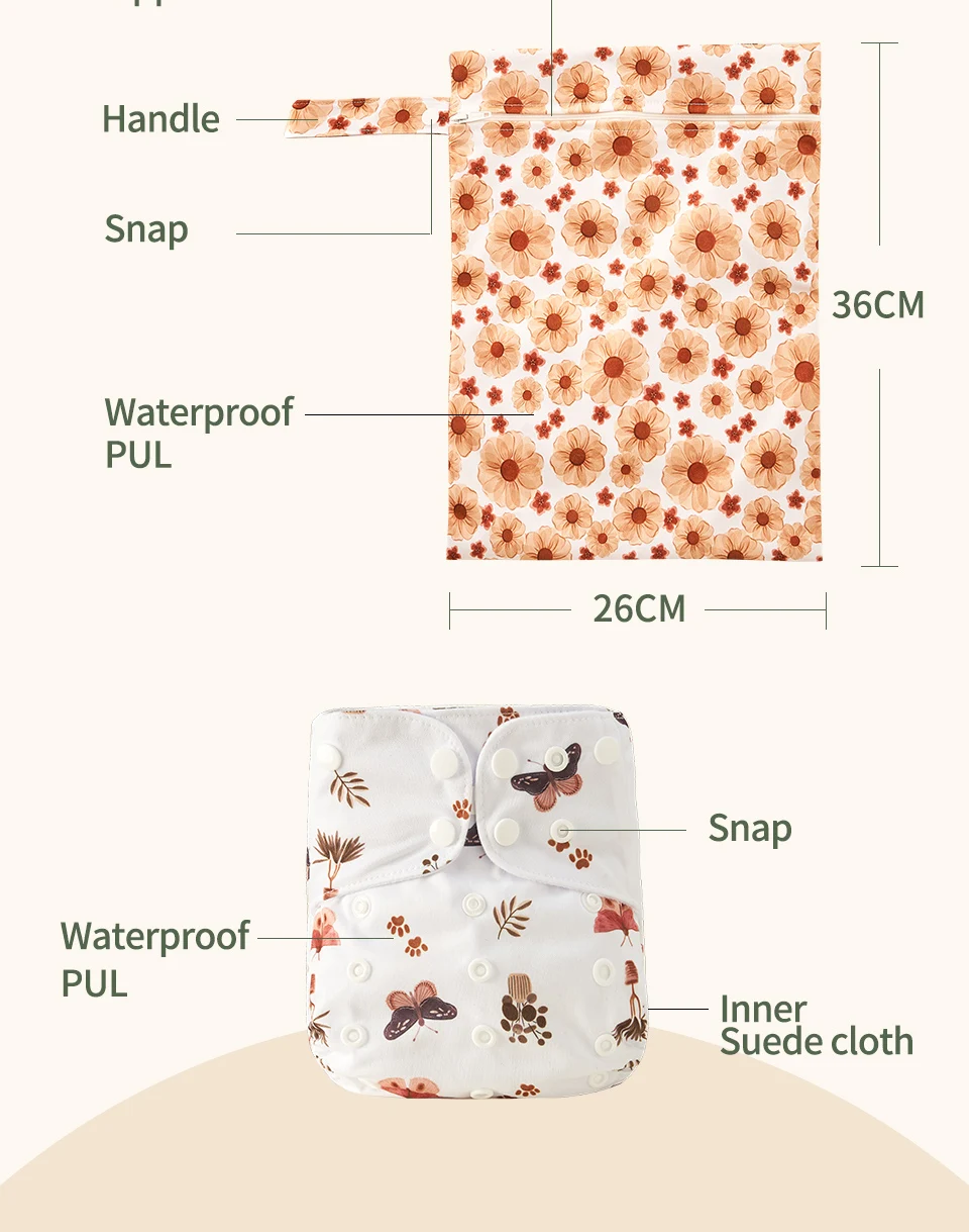 HappyFlute New Four-Piece Set Waterproof Pocket Cloth Diaper Suit With 4Insert &Wet Bag Newborn Baby Stuff HappyFlute New Four-Piece Set Waterproof Pocket Cloth Diaper Suit With 4Insert &Wet Bag Newborn Baby Stuff